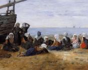 尤金 布丹 : Berck, Group of Fishwomen Seated on the Beach